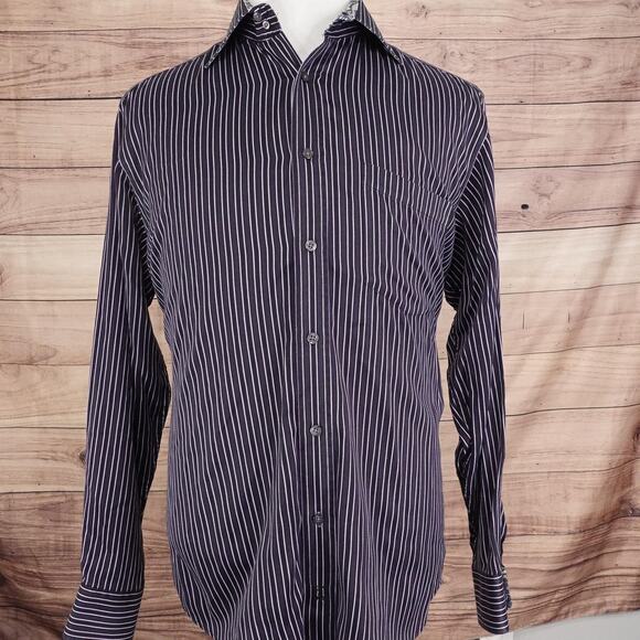 Bugatchi Uomo Shirt Mens Large Black Purple Striped Button Down Long Sleeve - Picture 3 of 9